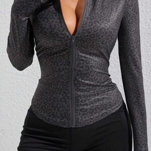 Leopard Print Zip-Up Top